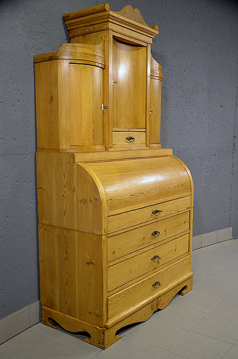 antiker restaurierter Seeländer-Sekretär aus dem Biedermeier aus massiver Kiefer - Seitenansicht 