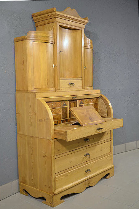 antiker Biedermeier Sekretär "Seeländer" aus Kiefer um 1840 - Seitenansicht